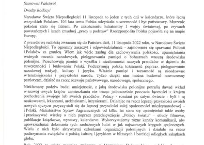 Lettera del Ministro Piotr Wawrzyk ai polacchi all’estero nel giorno della Festa dell’Indipendenza