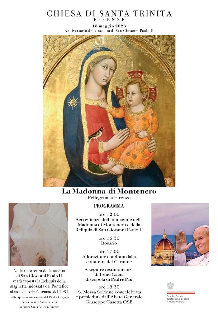 Firenze: Anniversario della nascita di San Giovanni Paolo II, la Madonna Pellegrina di Montenero e la reliquia di San Giovanni Paolo II