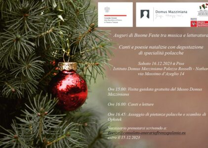 Pisa: L’invito all’evento “Auguri di Buone Feste tra musica e letteratura”