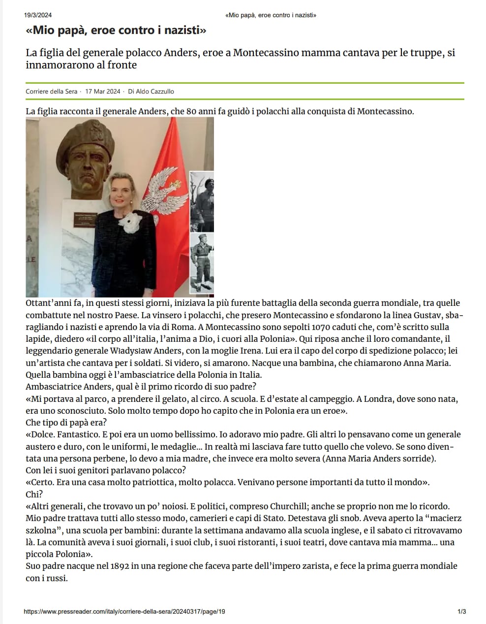 Corriere della Sera: L’intervista con l’Ambasciatore Anna Maria Anders