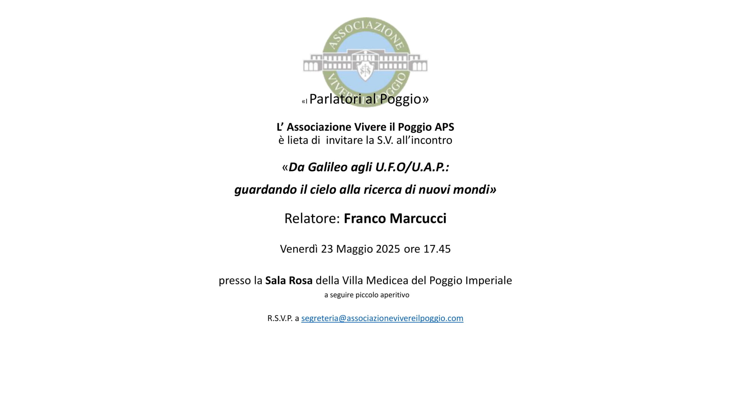 Firenze: Invito all’incontro con Franco Marcucci al Poggio Imperiale