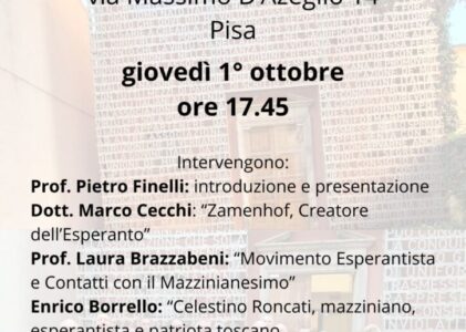 Pisa: Invito all’seminario dal titolo “Mazzini ed Esperanto”