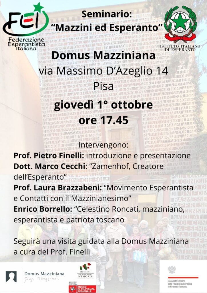 Pisa: Invito all’seminario dal titolo “Mazzini ed Esperanto”